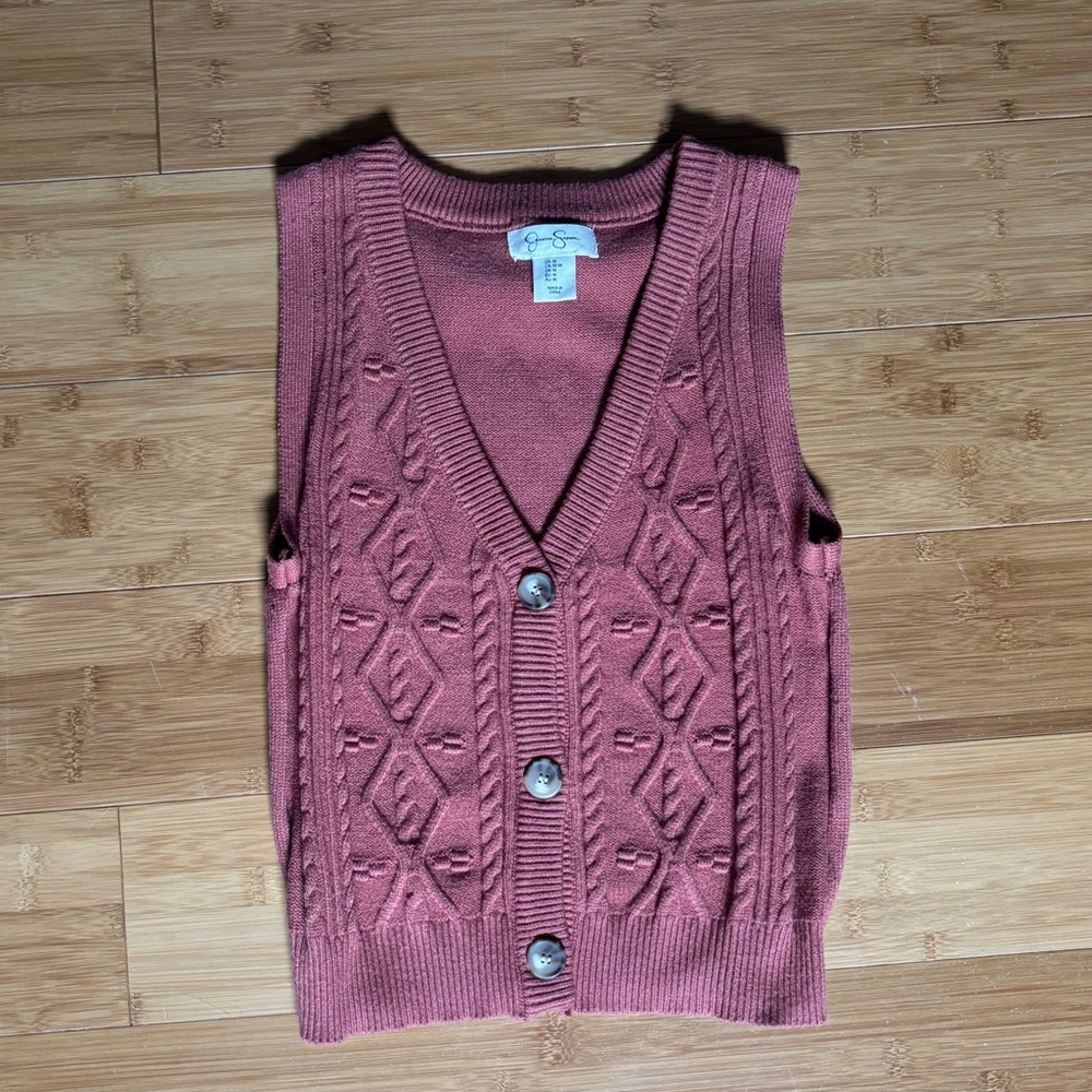 J. Crew Dusty Rose Cable Knit V-Neck Button Front Sweater Vest